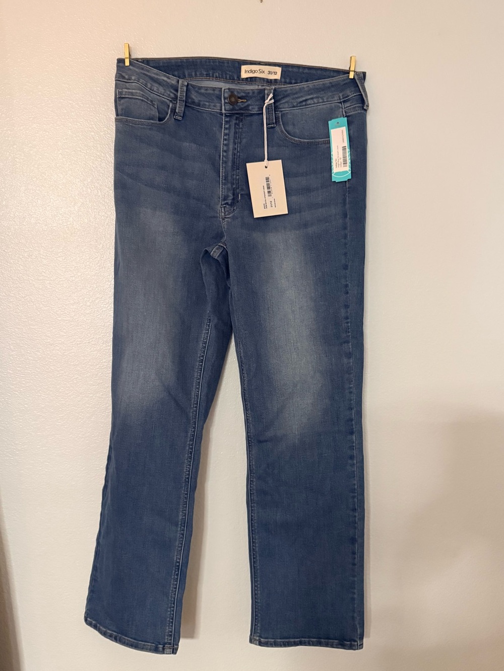 Indigo Six High Rise Straight Jeans 31/12 NWT Medium Wash
